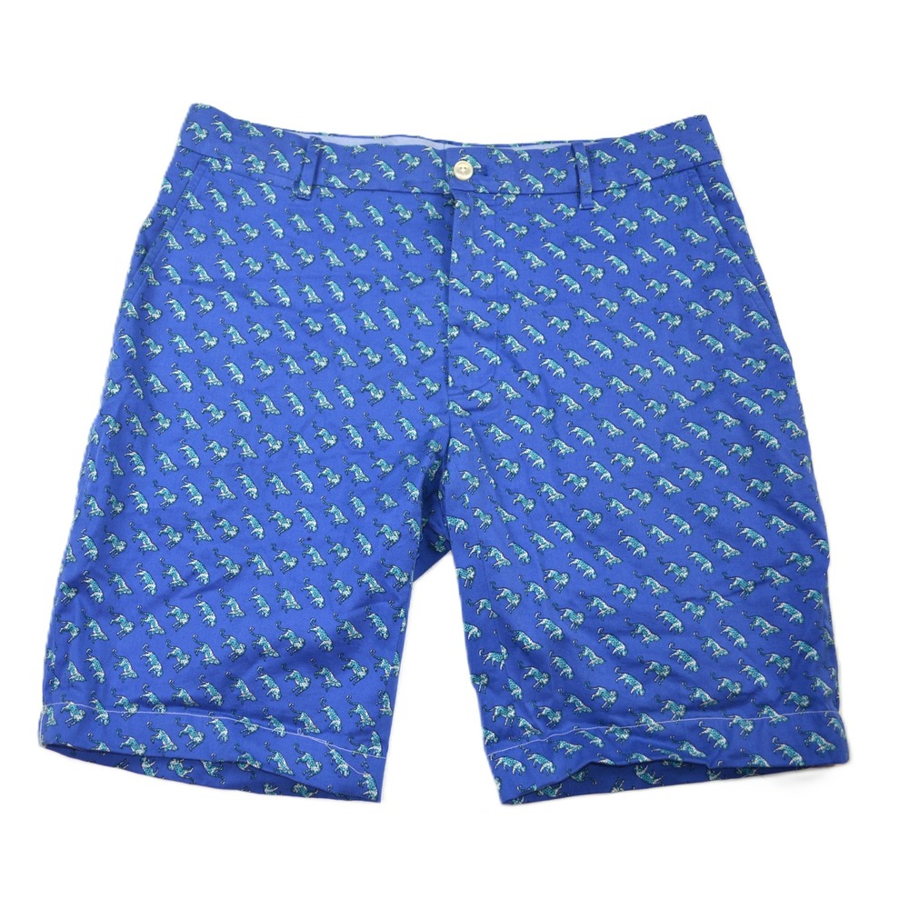 Polo Golf Ralph Lauren Mens‎ Blue Leopard Print Chino Cut Off Shorts 32x9